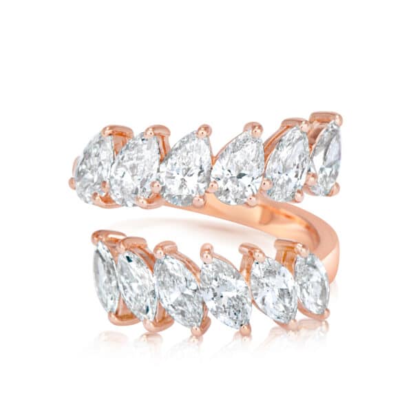 טבעת יהלומים משולבת יהלומי טיפה ומרקיזות 4 קראט
